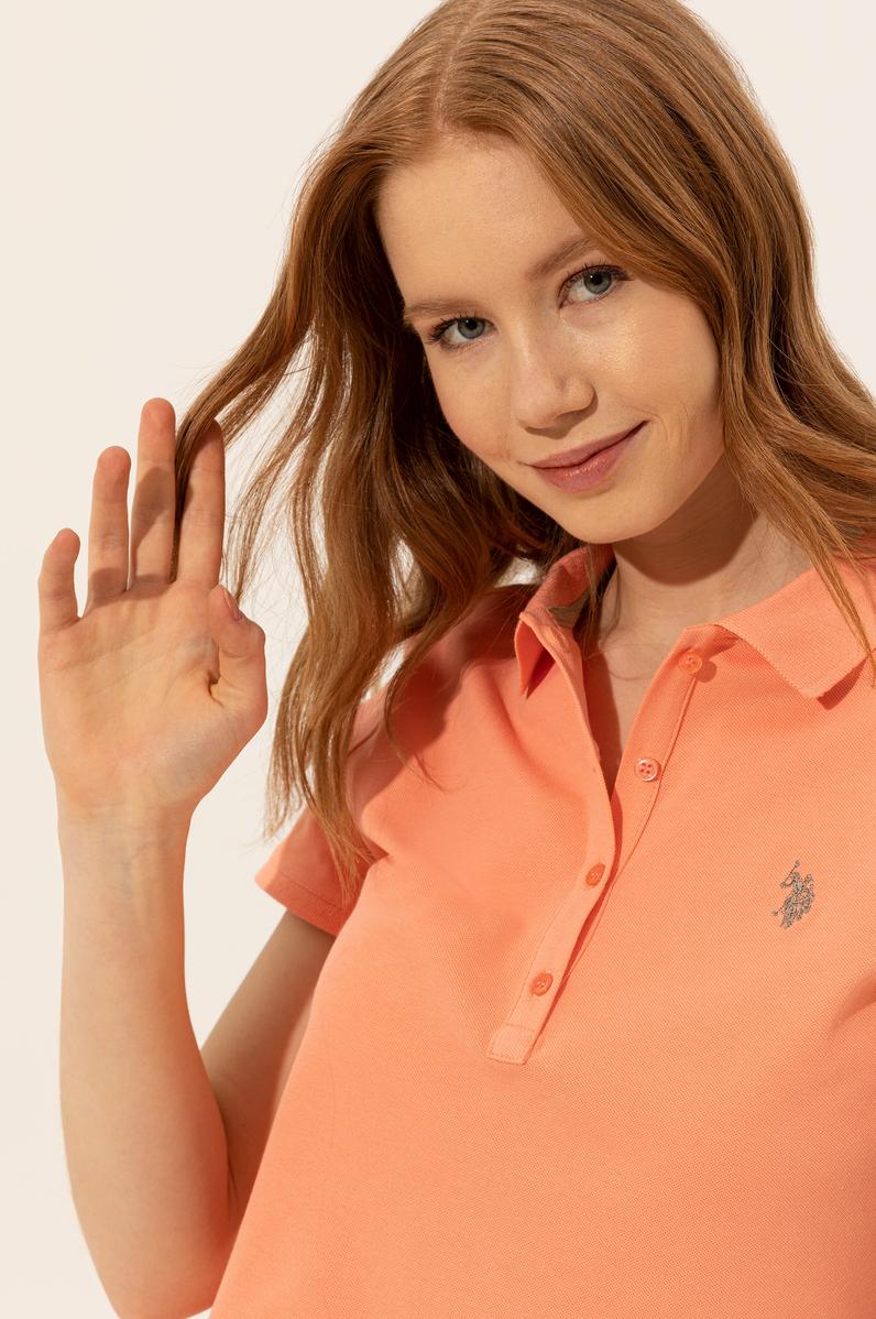 Kadın Somon Basic Polo Yaka Tişört