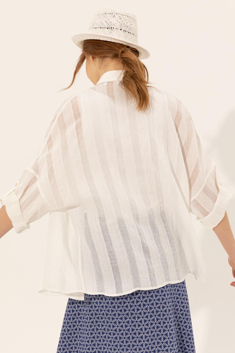 Kadın Beyaz Uzun Kollu Gömlek - 50246560037