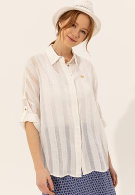 Kadın Beyaz Uzun Kollu Gömlek - 50246560037