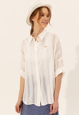 Kadın Beyaz Uzun Kollu Gömlek - 50246560037