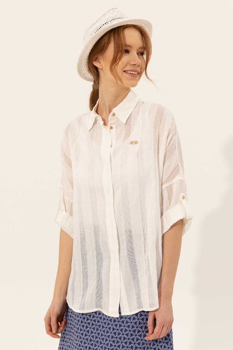 Kadın Beyaz Uzun Kollu Gömlek - 50246560037