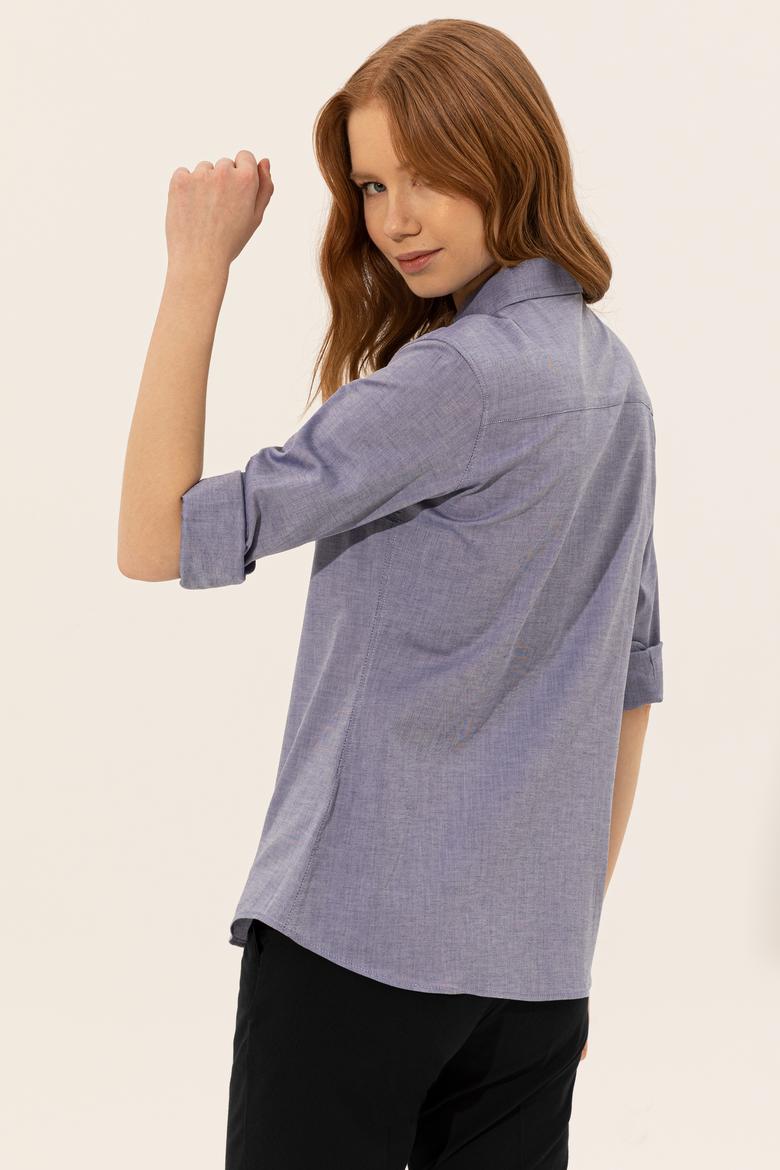 Kadın Mavi Uzun Kollu Basic Gömlek - 50246452040