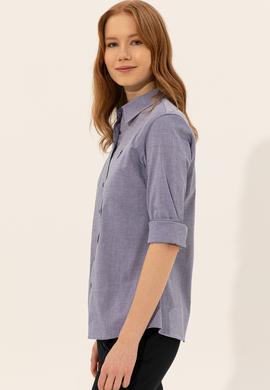 Kadın Mavi Uzun Kollu Basic Gömlek - 50246452040