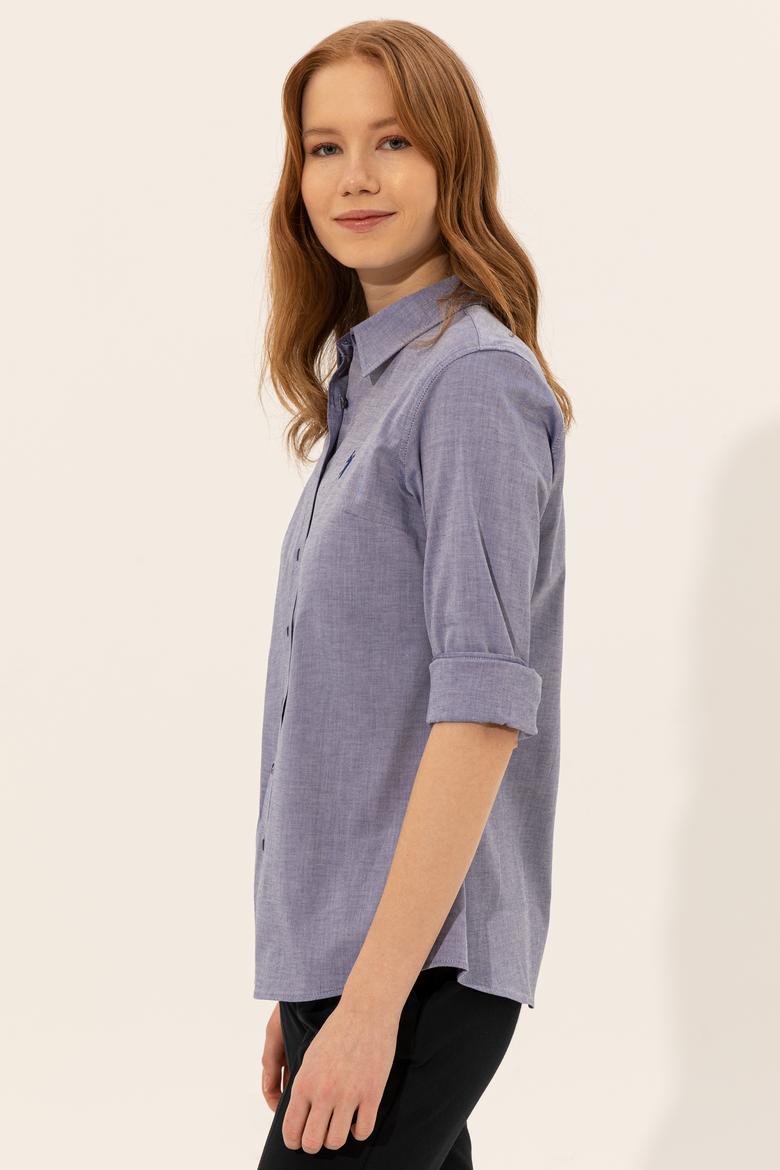 Kadın Mavi Uzun Kollu Basic Gömlek - 50246452040