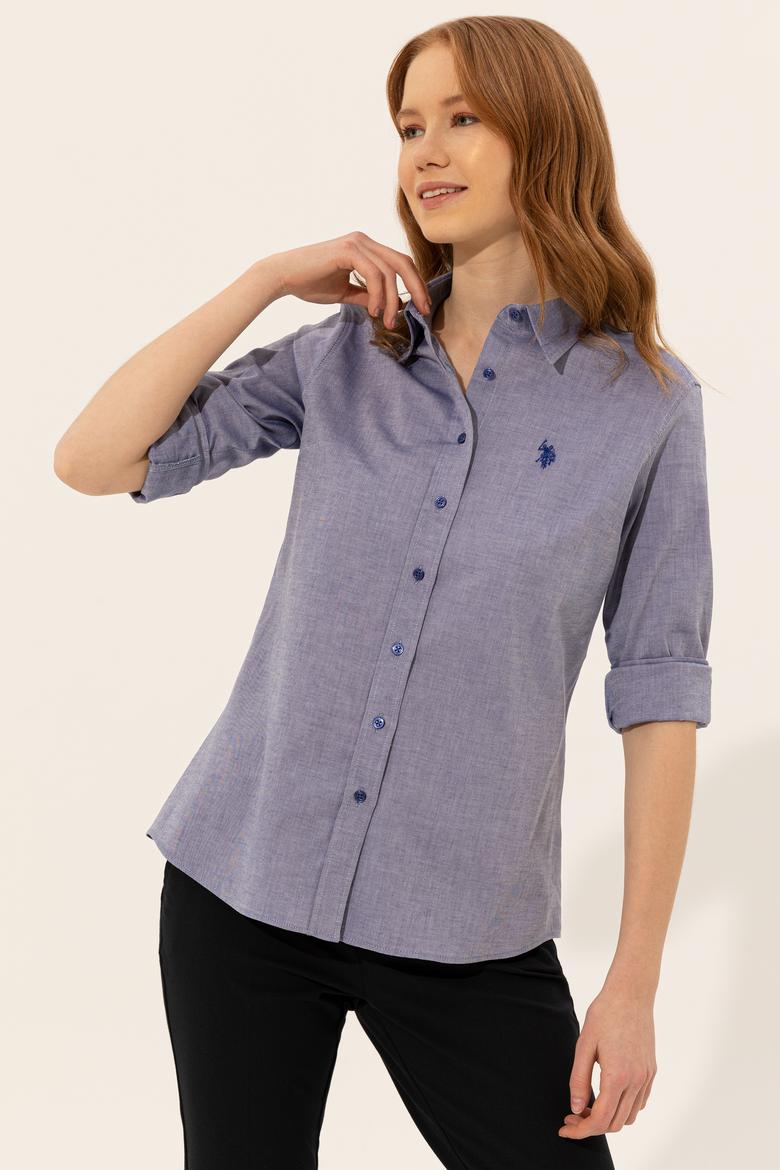 Kadın Mavi Uzun Kollu Basic Gömlek