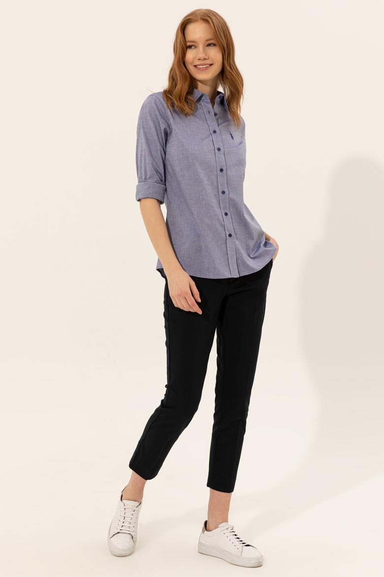 Kadın Mavi Uzun Kollu Basic Gömlek - 50246452040