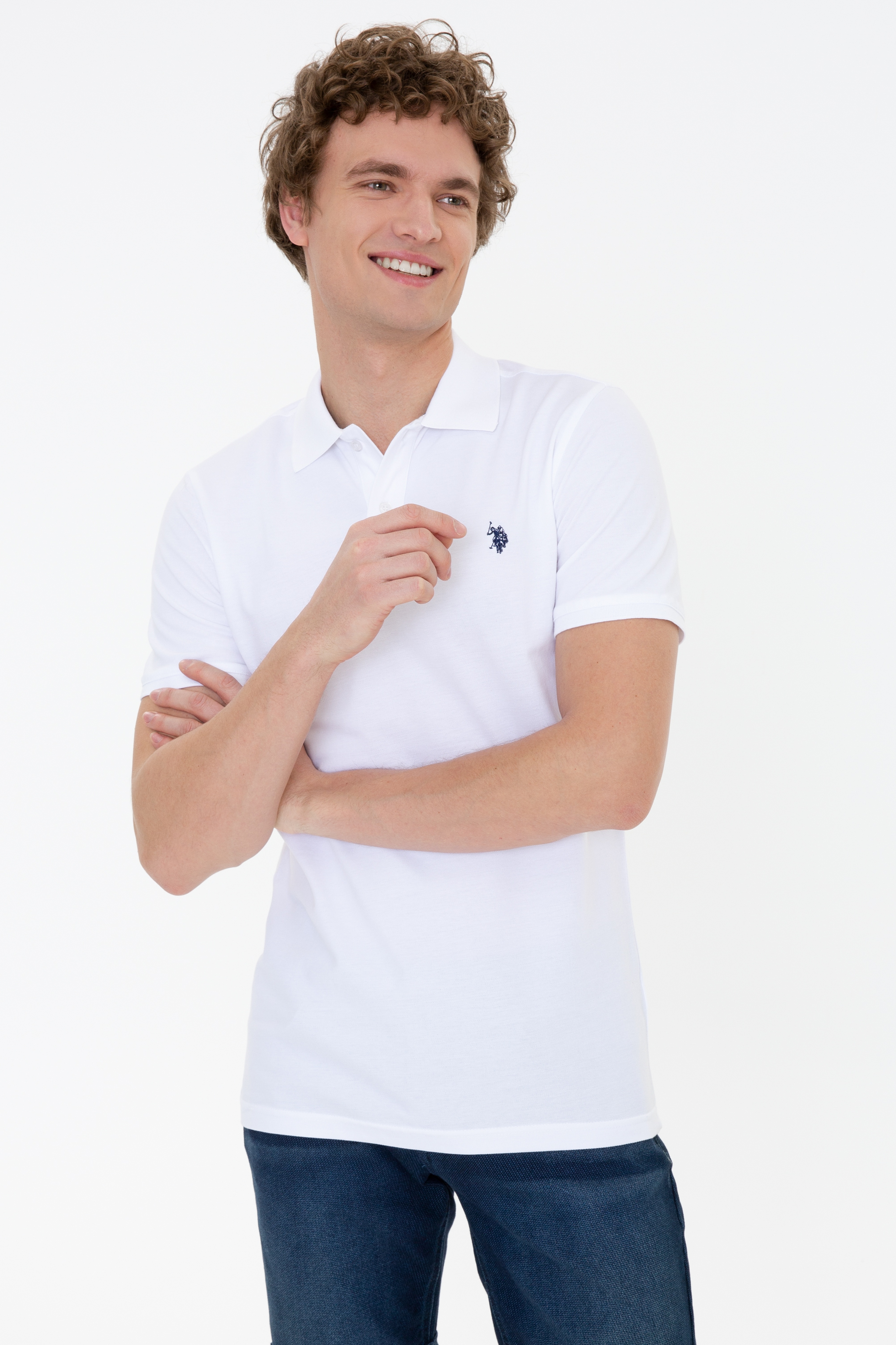 Erkek Beyaz Basic Polo Yaka Tişört