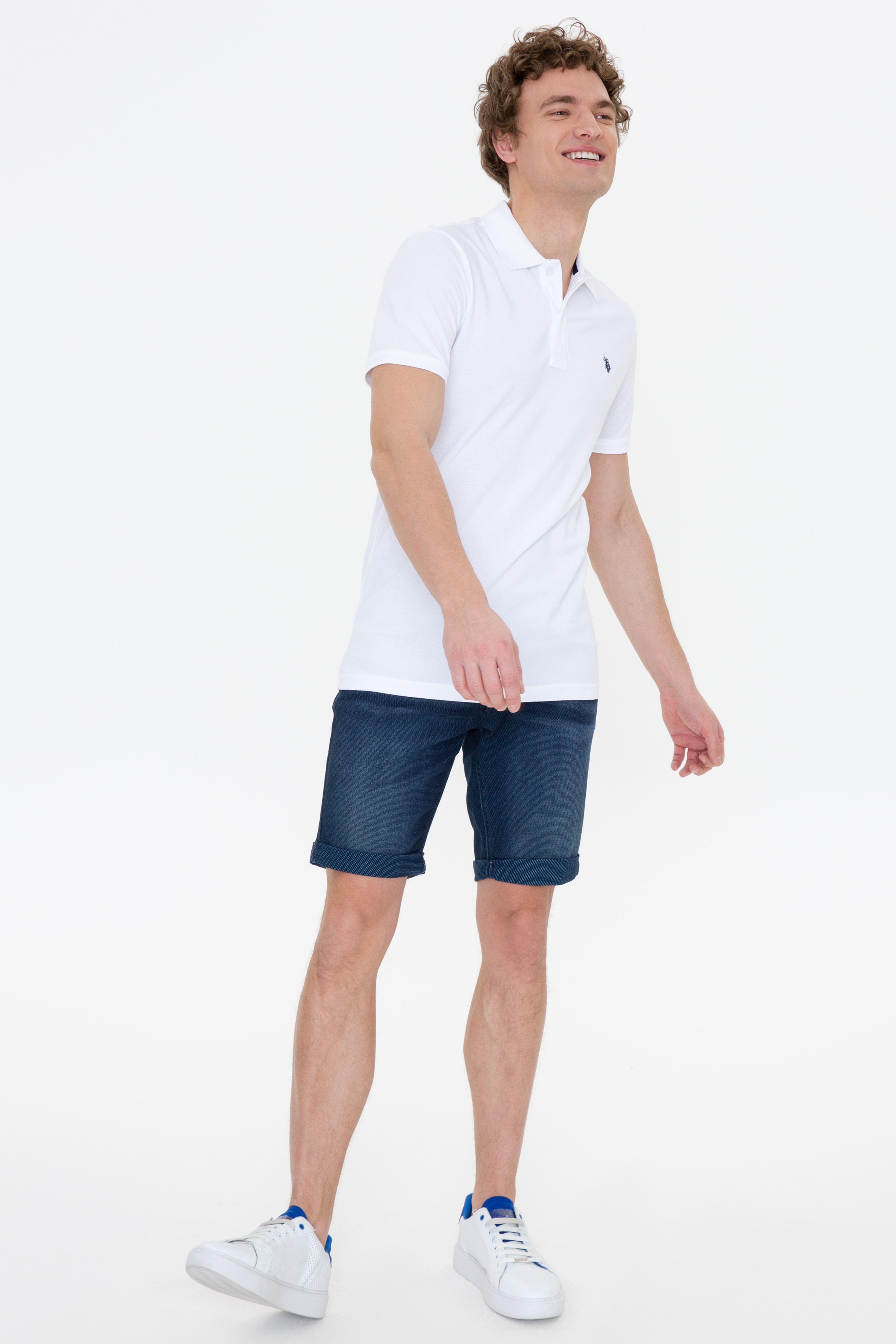 Erkek Beyaz Basic Polo Yaka Tişört - Image 5