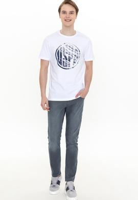 Erkek Beyaz Bisiklet Yaka T-Shirt - 50247329007