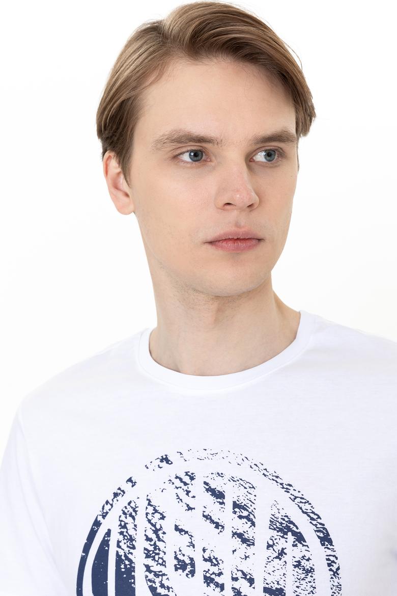 Erkek Beyaz Bisiklet Yaka T-Shirt - 50247329007