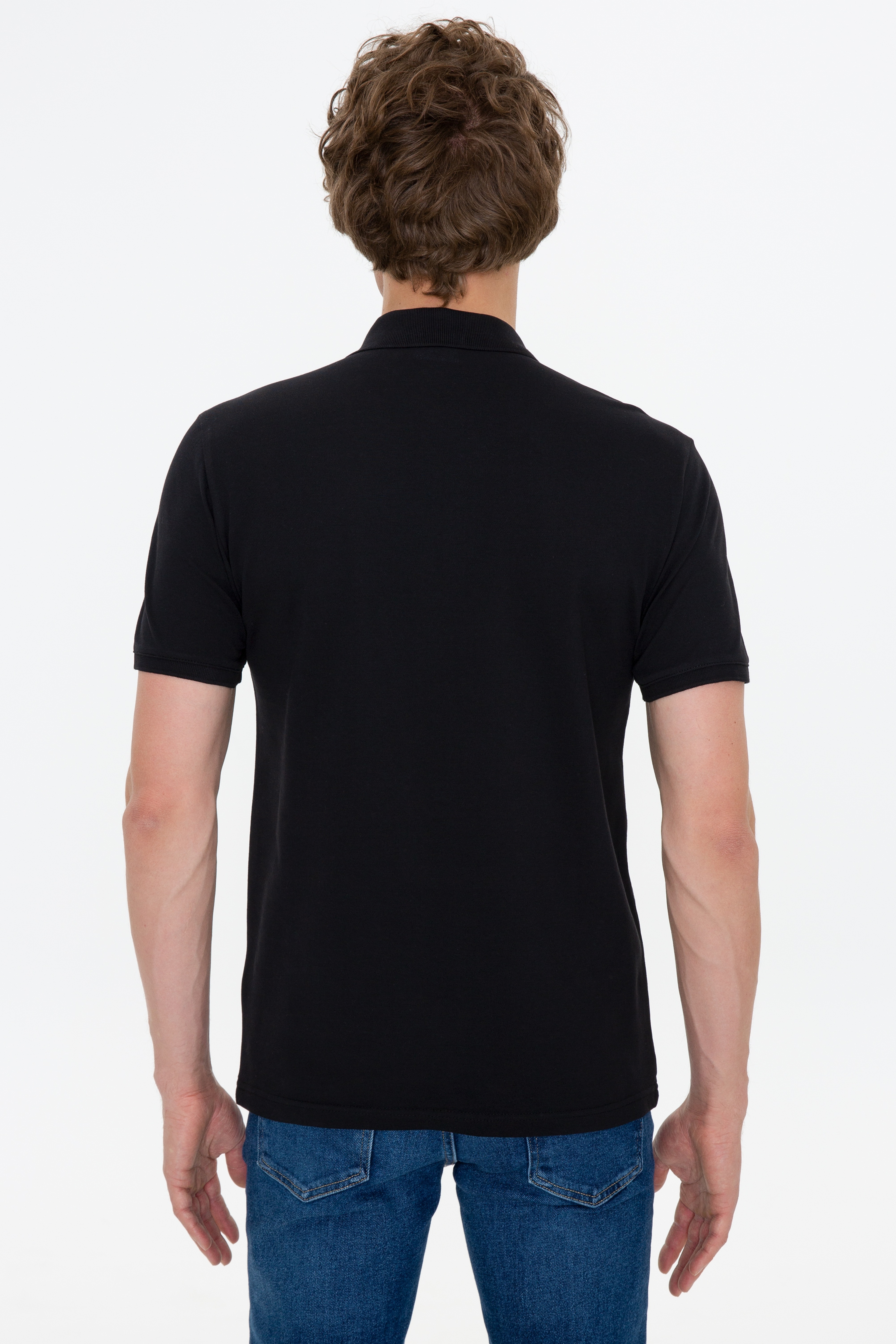 Erkek Siyah Polo Yaka Basic T-Shirt