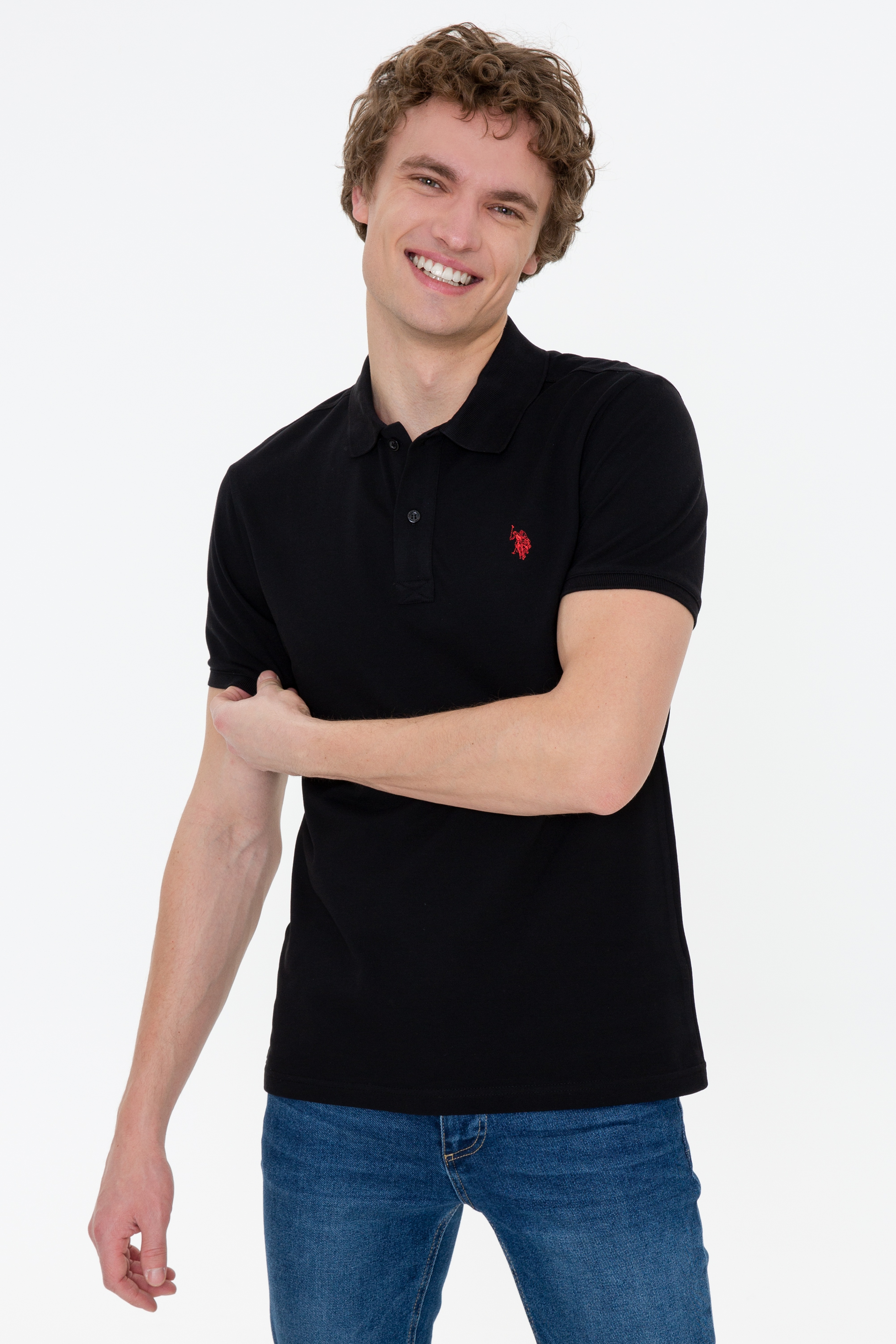 Erkek Siyah Polo Yaka Basic T-Shirt