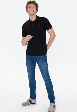 Erkek Siyah Polo Yaka Basic T-Shirt - 50249149162