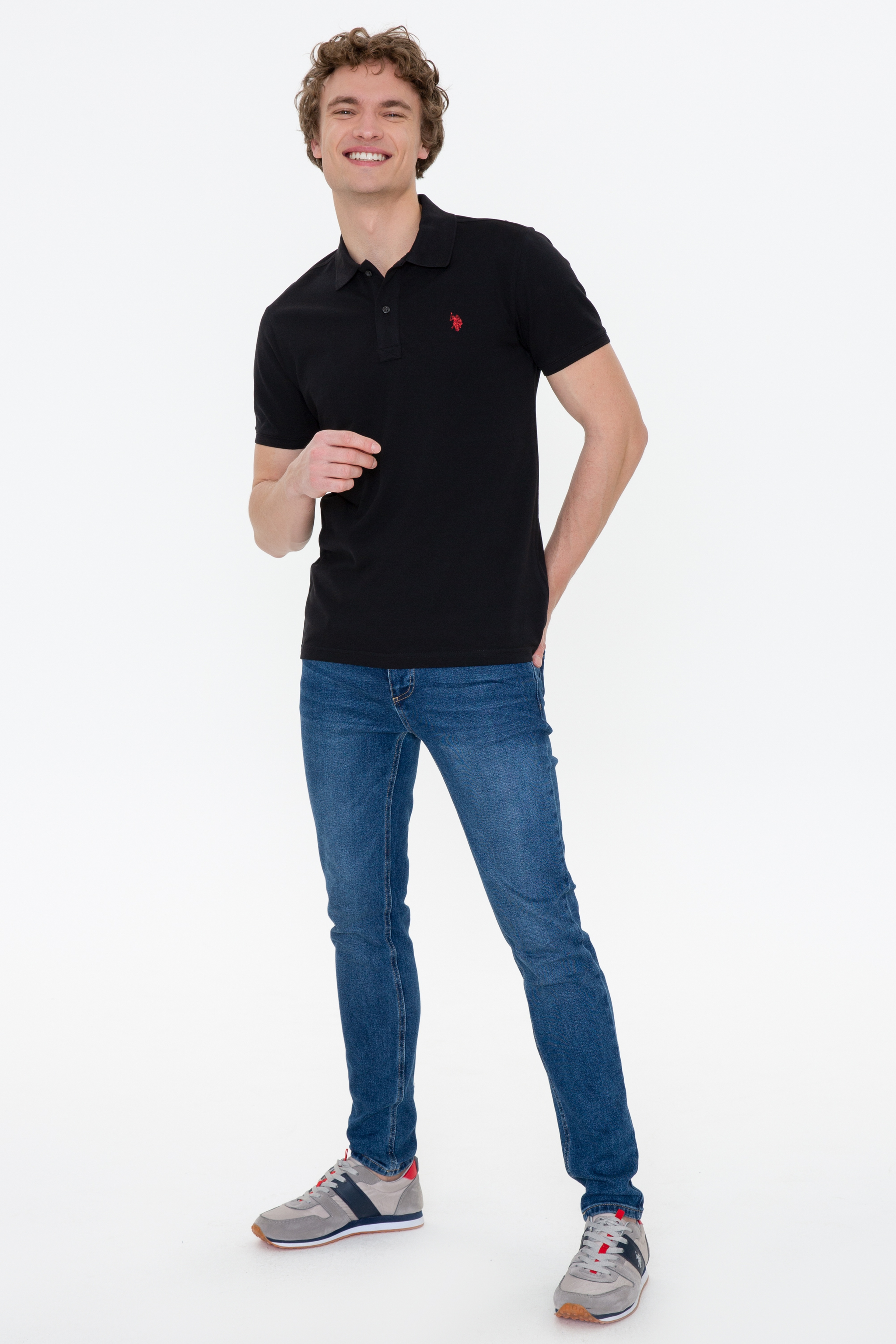 Erkek Siyah Polo Yaka Basic T-Shirt