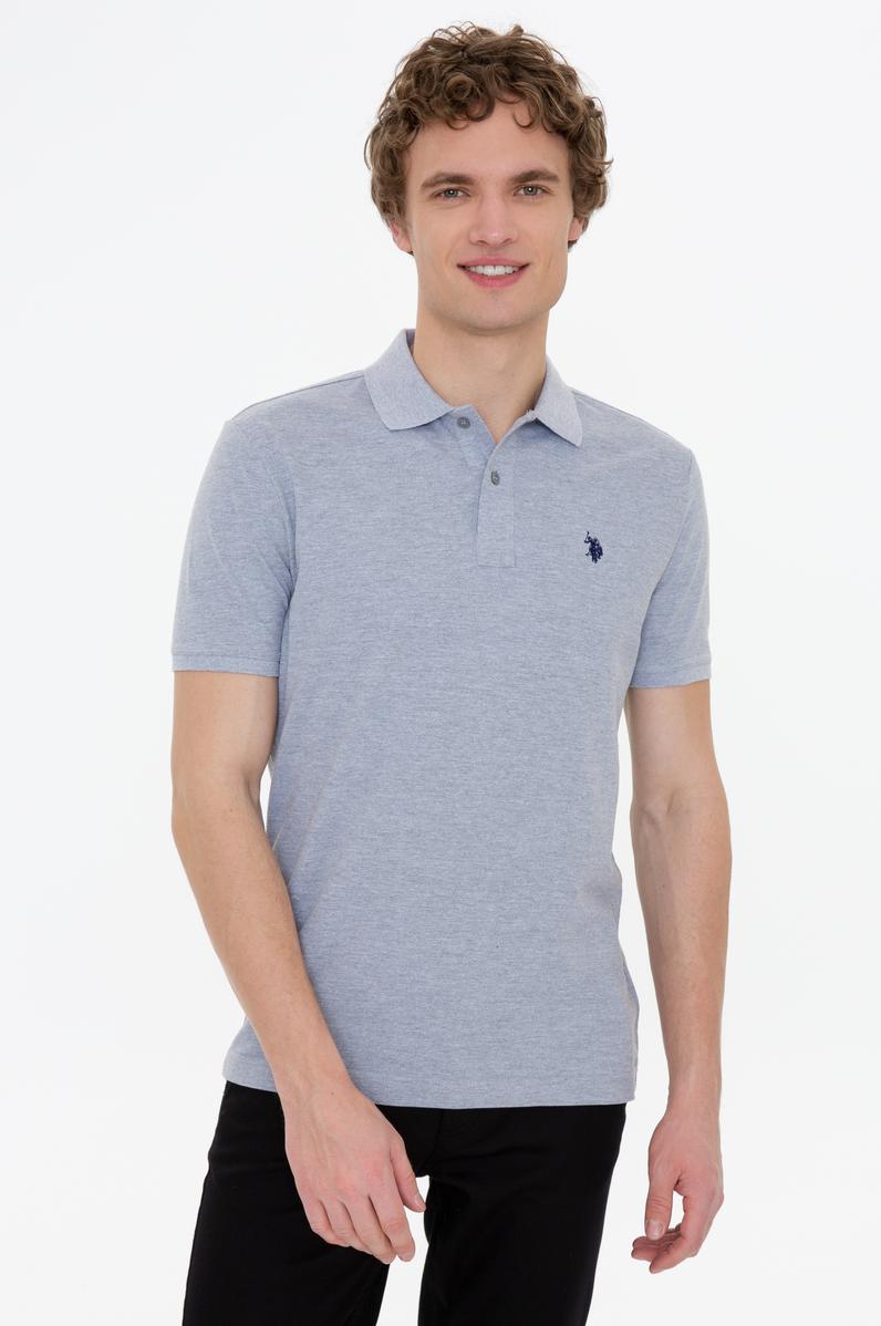 Erkek Gri Melanj Basic Polo Yaka Tişört