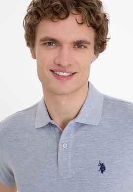 Erkek Gri Melanj Basic Polo Yaka Tişört - 50249149248