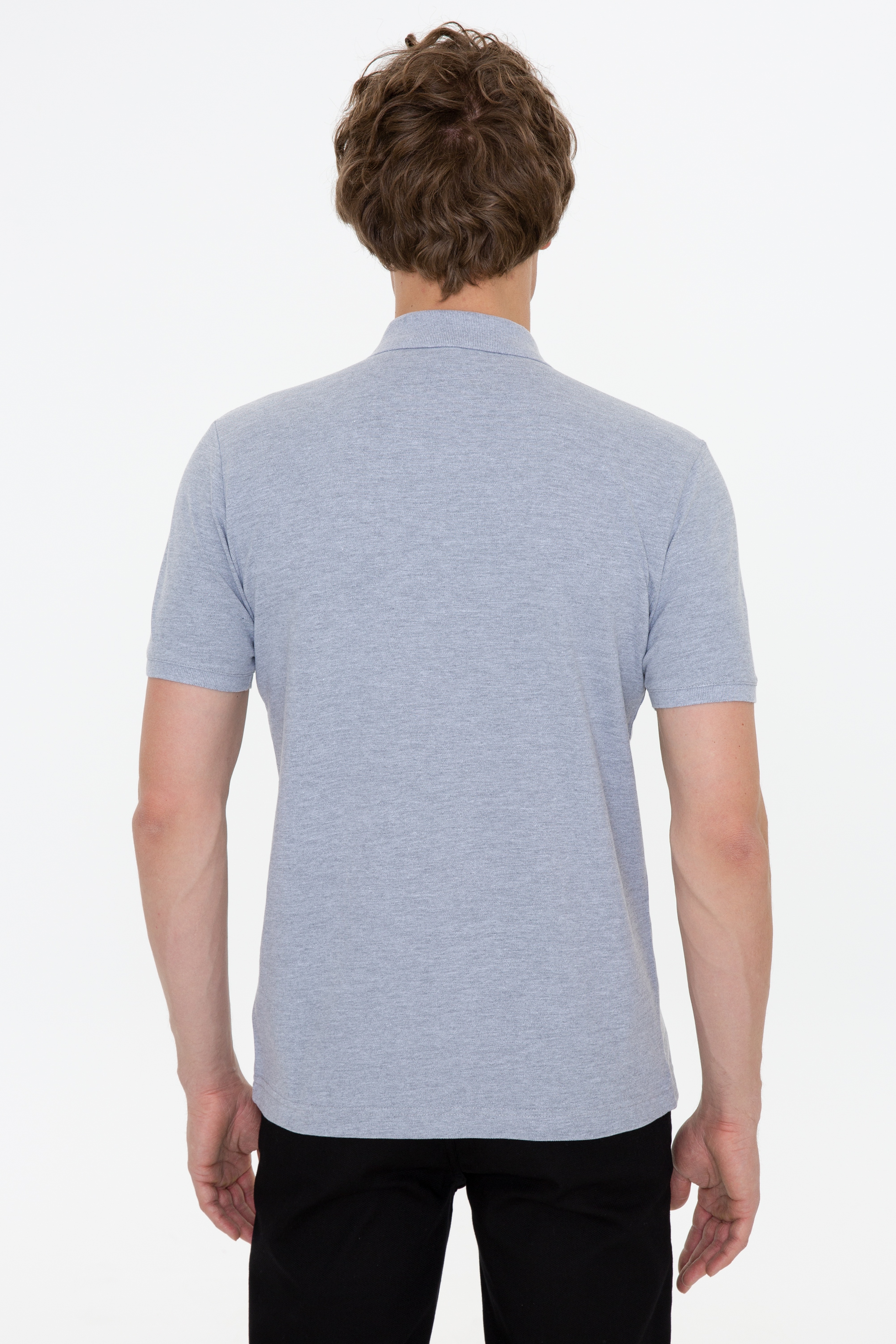 Erkek Gri Melanj Basic Polo Yaka Tişört - Image 4