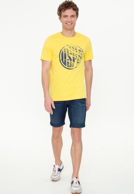 Erkek Açık Sarı Bisiklet Yaka T-Shirt - 50247329147