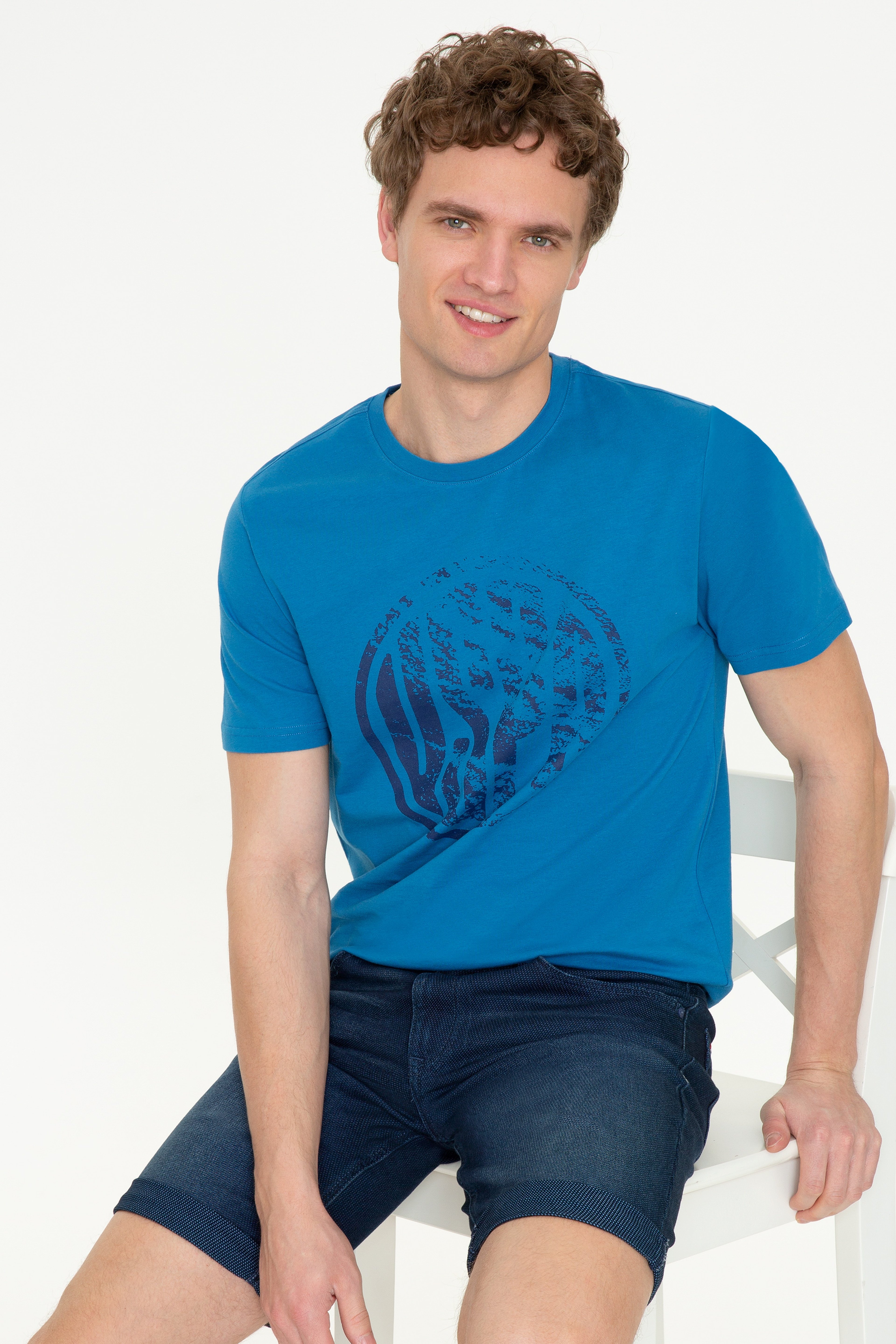 Erkek Petrol Bisiklet Yaka T-Shirt - Image 3