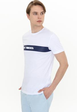 Erkek Beyaz Bisiklet Yaka T-Shirt - 50247327003