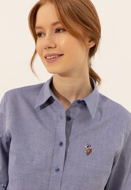 Kadın Mavi Uzun Kollu Basic Gömlek - 50246454114