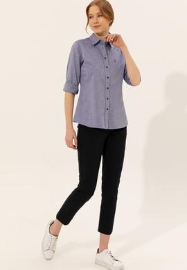 Kadın Mavi Uzun Kollu Basic Gömlek - 50246454114