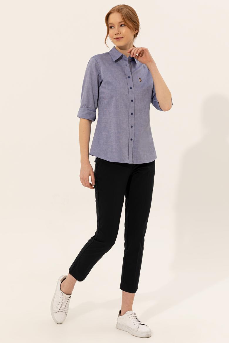 Kadın Mavi Uzun Kollu Basic Gömlek - 50246454114