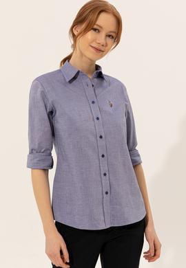 Kadın Mavi Uzun Kollu Basic Gömlek - 50246454114