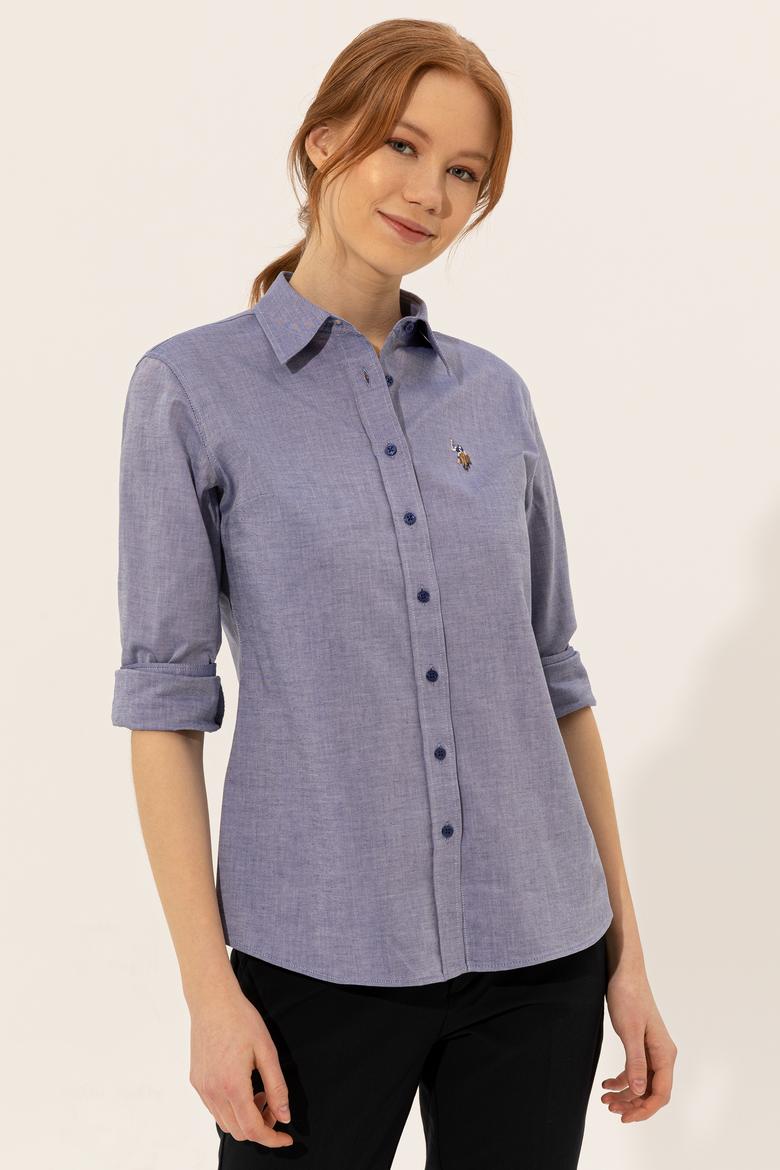 Kadın Mavi Uzun Kollu Basic Gömlek - 50246454114