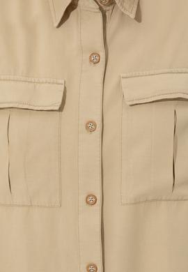 Kadın Taş Keten Görünümlü Uzun Kollu Gömlek - 50246377008