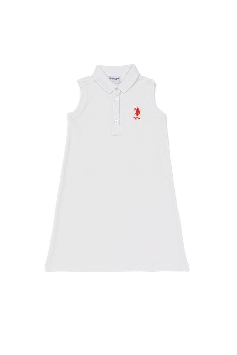 Kız Çocuk Beyaz Polo Yaka Örme Elbise