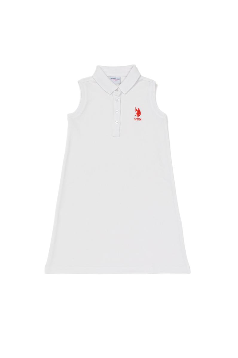 Kız Çocuk Beyaz Polo Yaka Örme Elbise