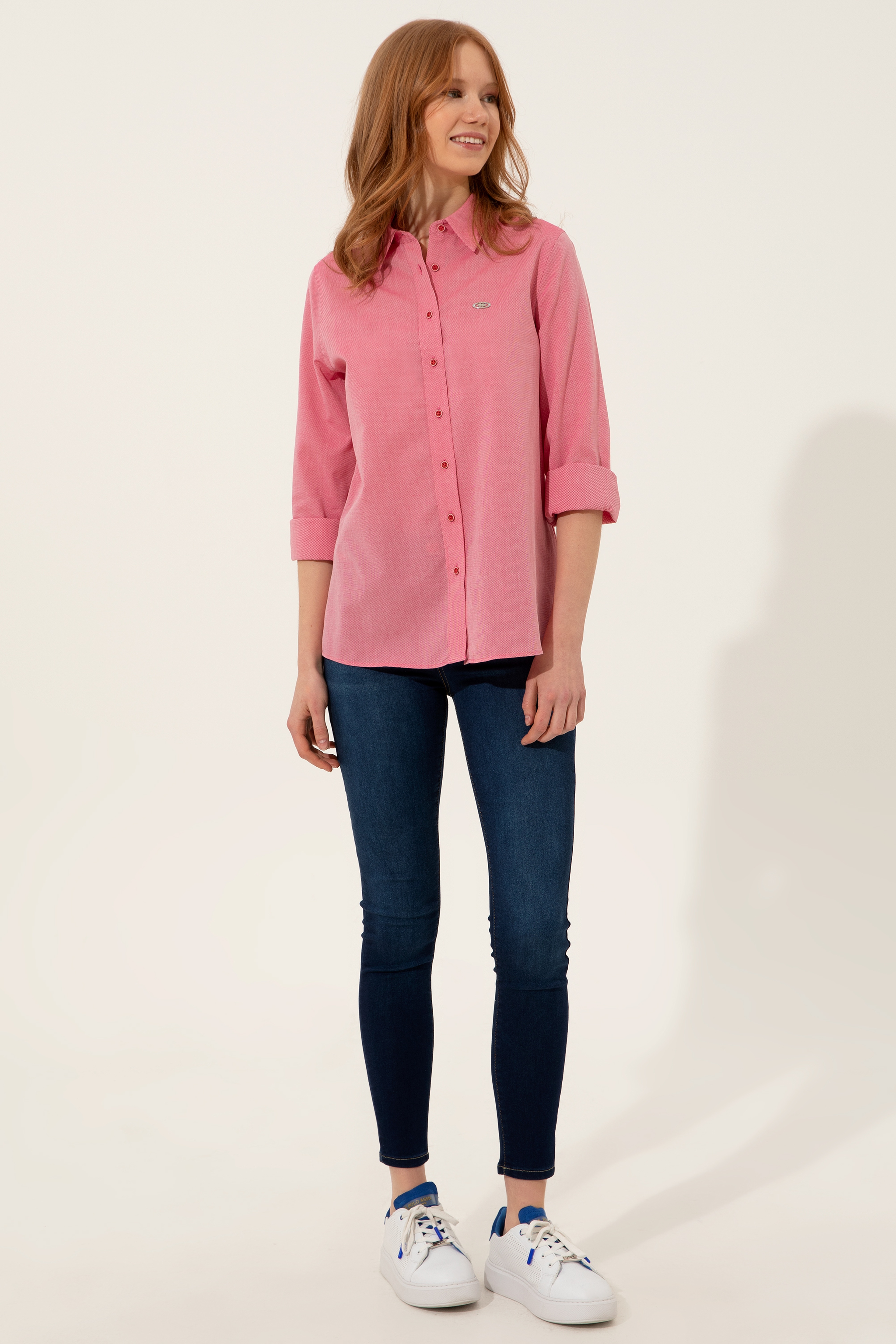 Kadın Kırmızı Uzun Kollu Gömlek - Image 4