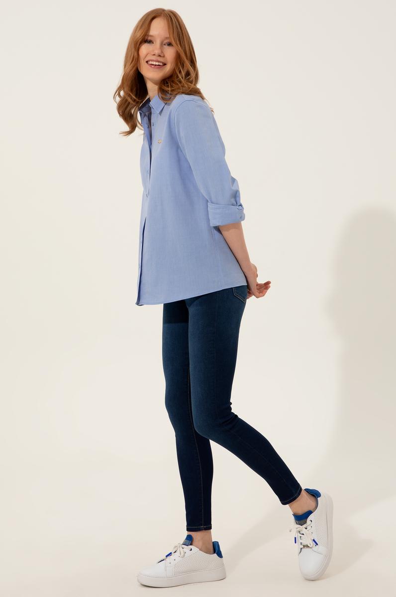 Kadın Mavi Uzun Kollu Gömlek