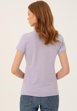 Kadın Lila Basic Polo Yaka Tişört - 50246287029