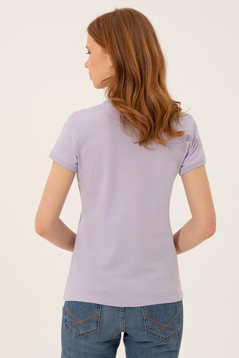 Kadın Lila Basic Polo Yaka Tişört - 50246287029
