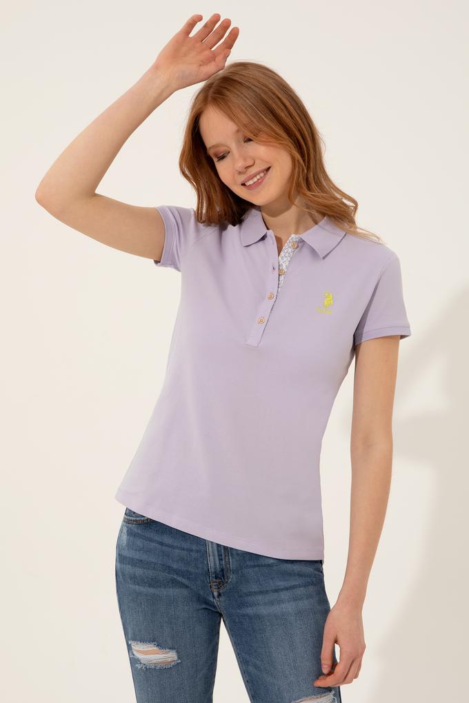 Kadın Lila Basic Polo Yaka Tişört