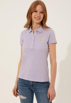 Kadın Lila Basic Polo Yaka Tişört - 50246287029
