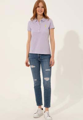 Kadın Lila Basic Polo Yaka Tişört - 50246287029