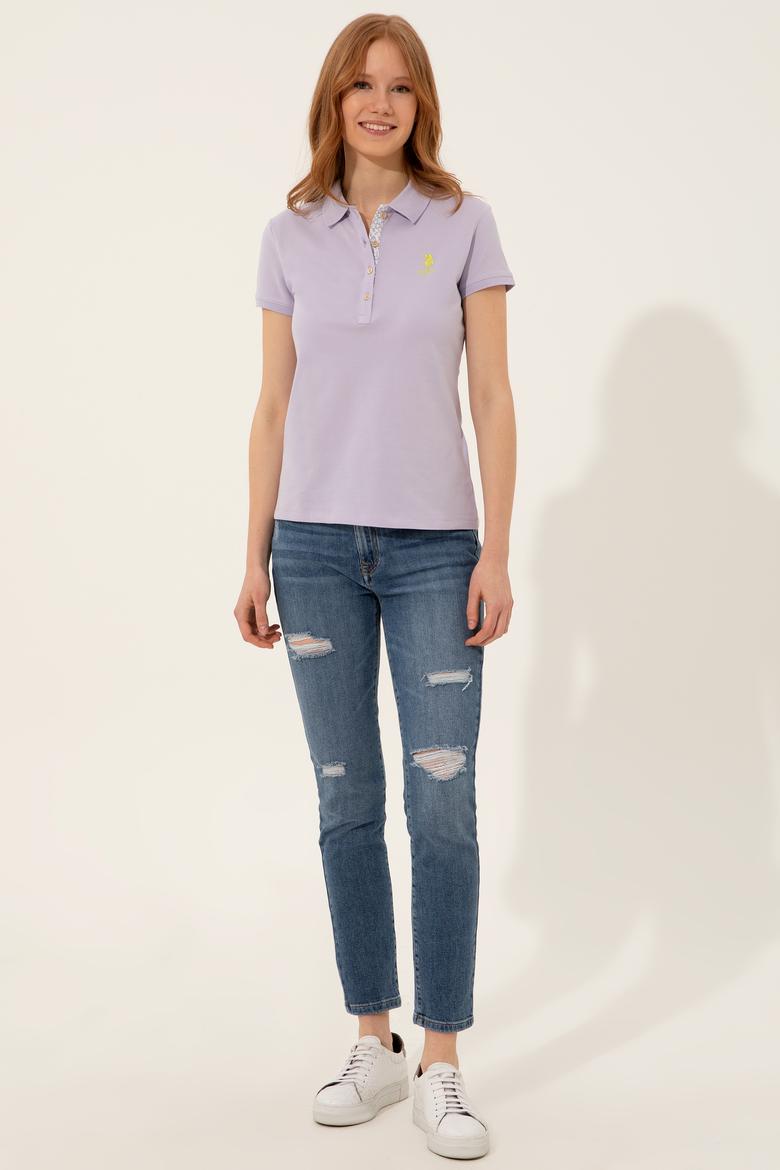 Kadın Lila Basic Polo Yaka Tişört - 50246287029
