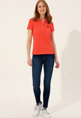 Kadın Kırmızı Basic Polo Yaka Tişört - 50246287103