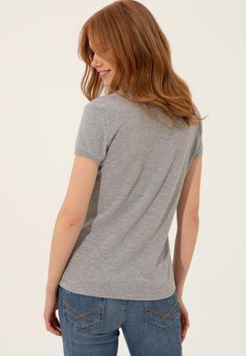 Kadın Gri Melanj Basic Polo Yaka Tişört - 50246287151