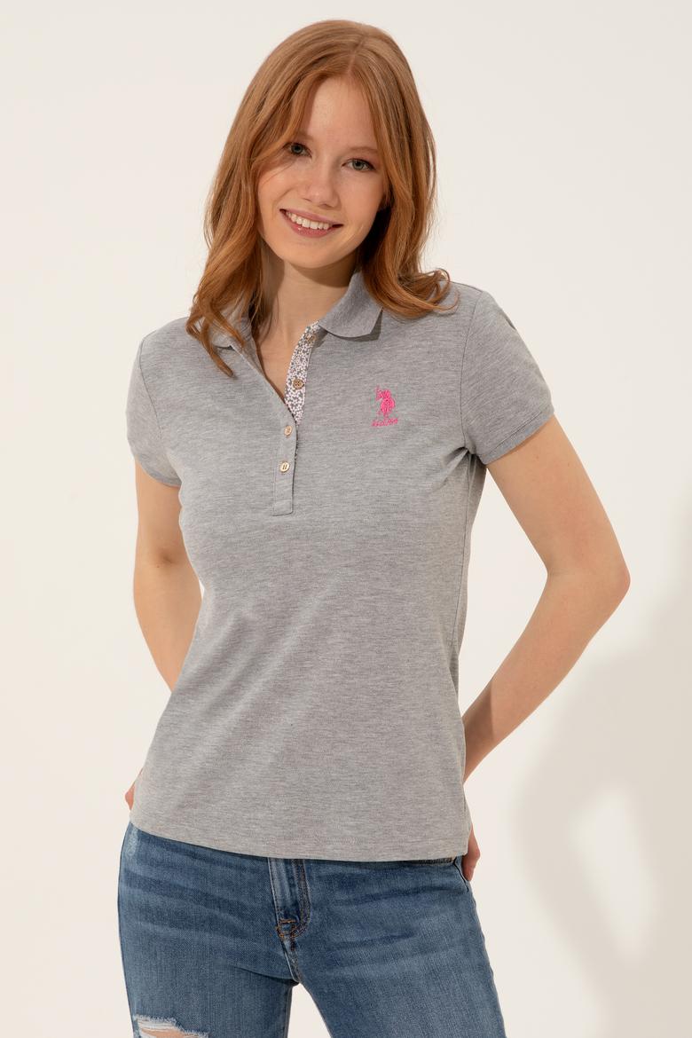 Kadın Gri Melanj Basic Polo Yaka Tişört - 50246287151