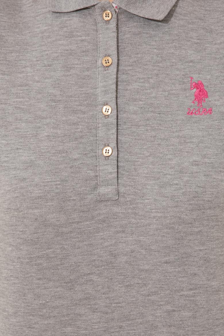 Kadın Gri Melanj Basic Polo Yaka Tişört - 50246287151