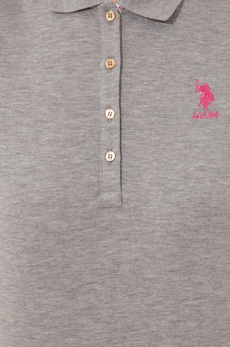 Kadın Gri Melanj Basic Polo Yaka Tişört