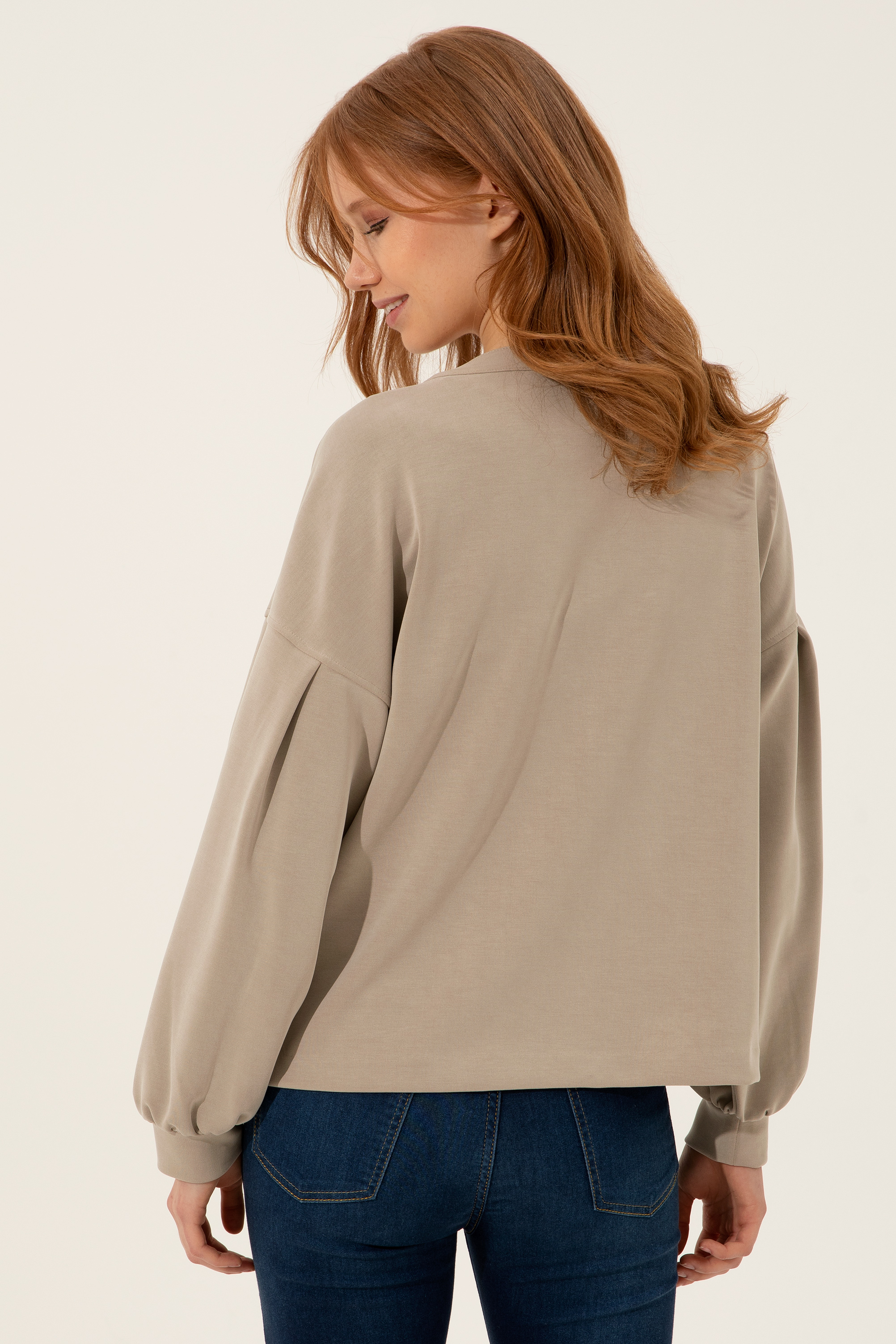 Kadın Haki Sweatshirt - Image 6