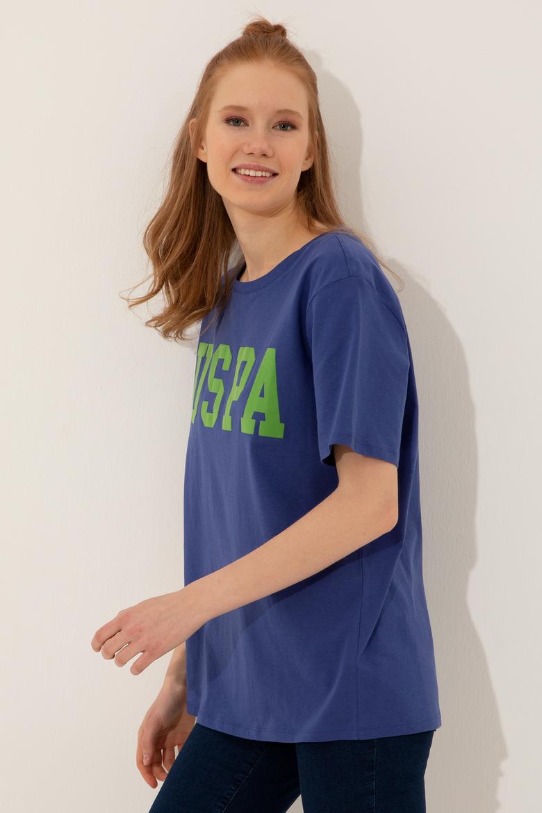 Kadın Mavi Bisiklet Yaka Tişört - 50249001079