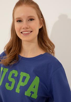 Kadın Mavi Bisiklet Yaka Tişört - 50249001079