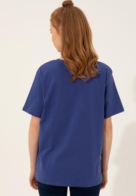 Kadın Mavi Bisiklet Yaka Tişört - 50249001079