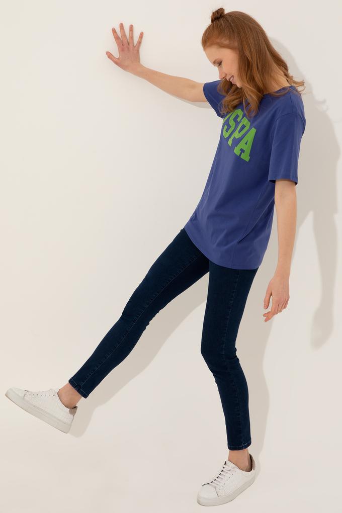 Kadın Mavi Bisiklet Yaka Tişört